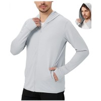 Grey Men's UPF 50+ Sun Protection Hoodie Shirt Lon...