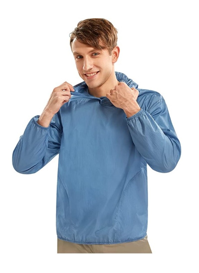 Blue Men's UPF 50+ Sun Protection Shirts Hoodie Lo...